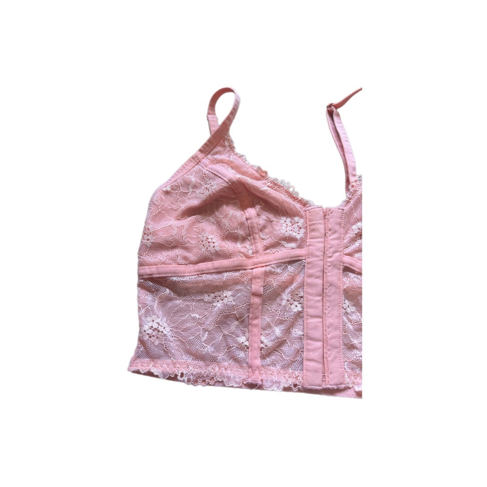 Colsie Lace Bralette Women XS Pink Excellent Front Hook Longline Mesh Top - Picture 2 of 6
